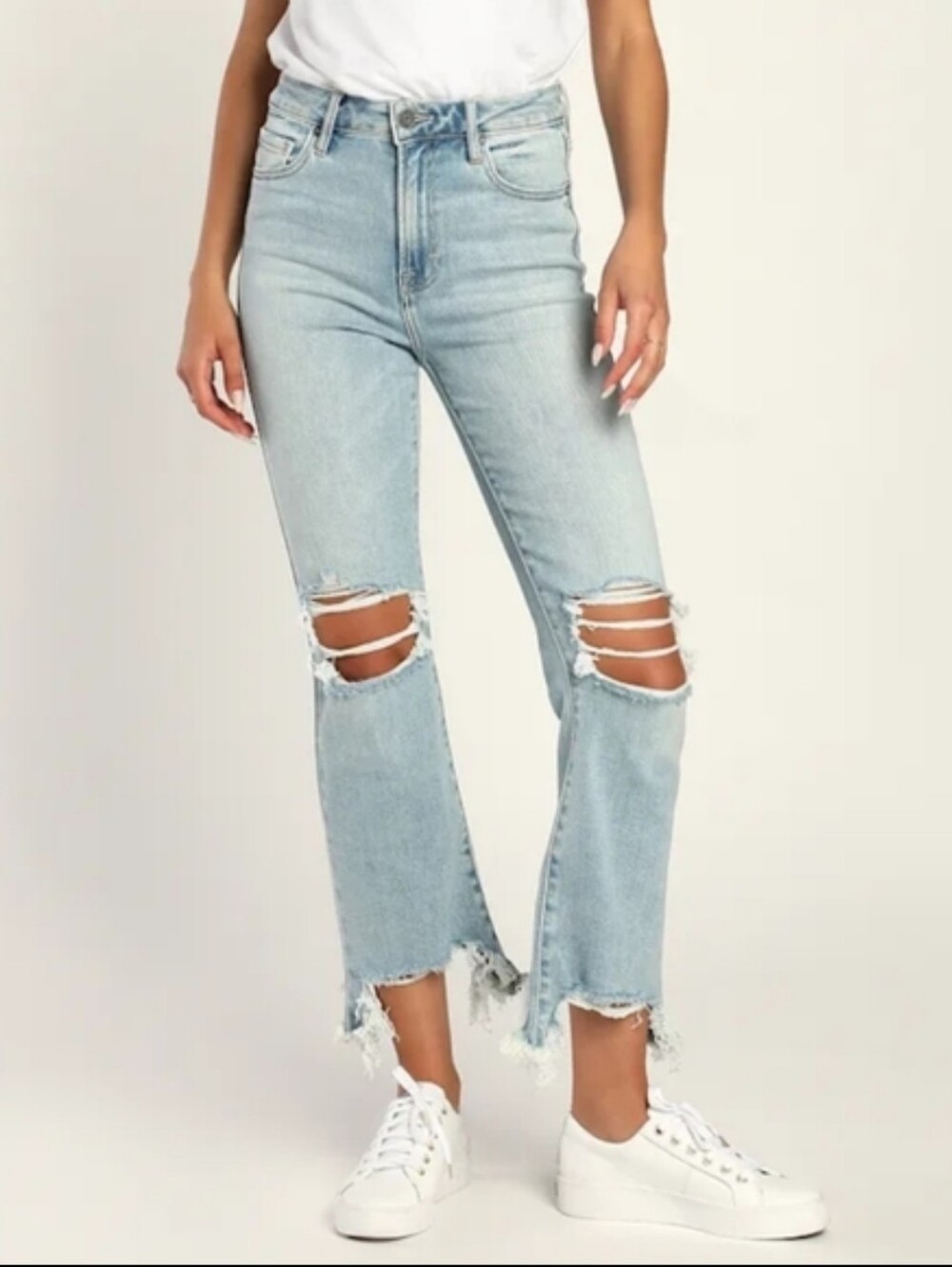 HIDDEN Light Blue Distressed Cropped Jeans Size 26